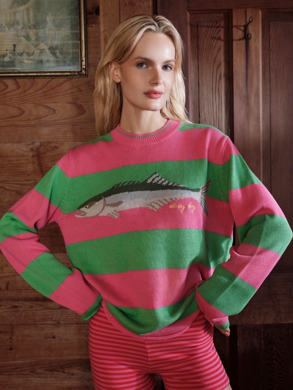 Dairy Boy Bluefish Sweater in Watermelon Stripe NWT